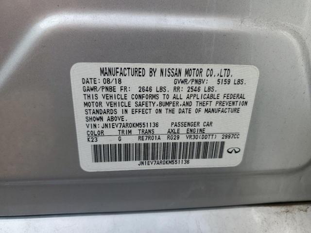 JN1EV7AR0KM551136 - 2019 INFINITI Q50 LUXE SILVER photo 12