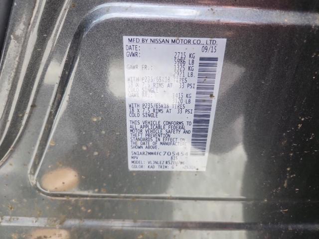 5N1AR2MM4FC705454 - 2015 NISSAN PATHFINDER S GRAY photo 13