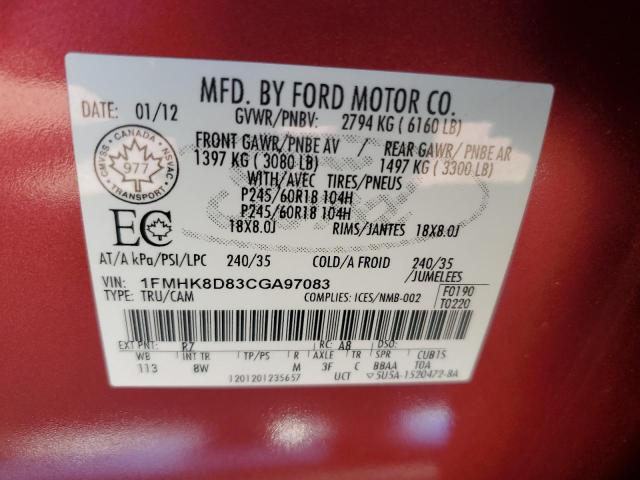 1FMHK8D83CGA97083 - 2012 FORD EXPLORER XLT RED photo 13