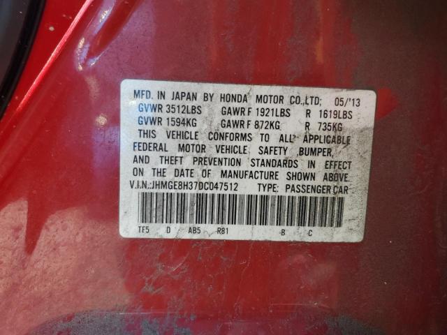 JHMGE8H37DC047512 - 2013 HONDA FIT RED photo 12