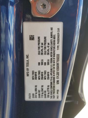 5YJ3E1EBXRF759333 - 2024 TESLA MODEL 3 蓝色 照片 12