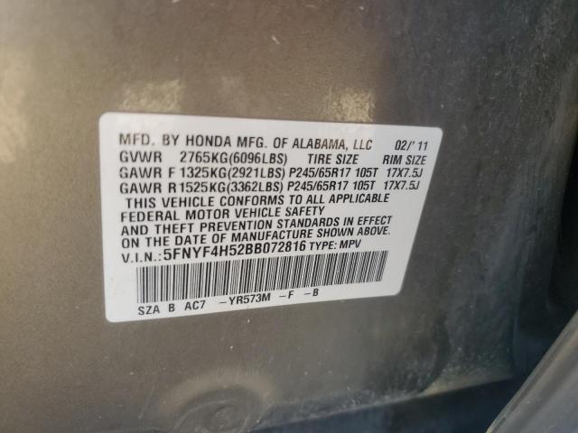 5FNYF4H52BB072816 - 2011 HONDA PILOT EXL GOLD photo 13