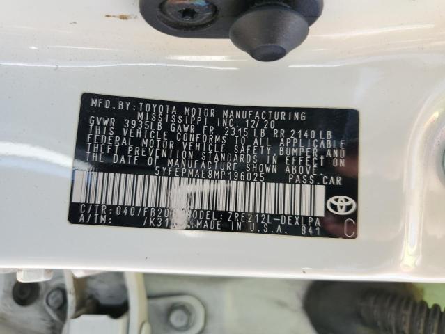 5YFEPMAE8MP196025 - 2021 TOYOTA COROLLA LE WHITE photo 13