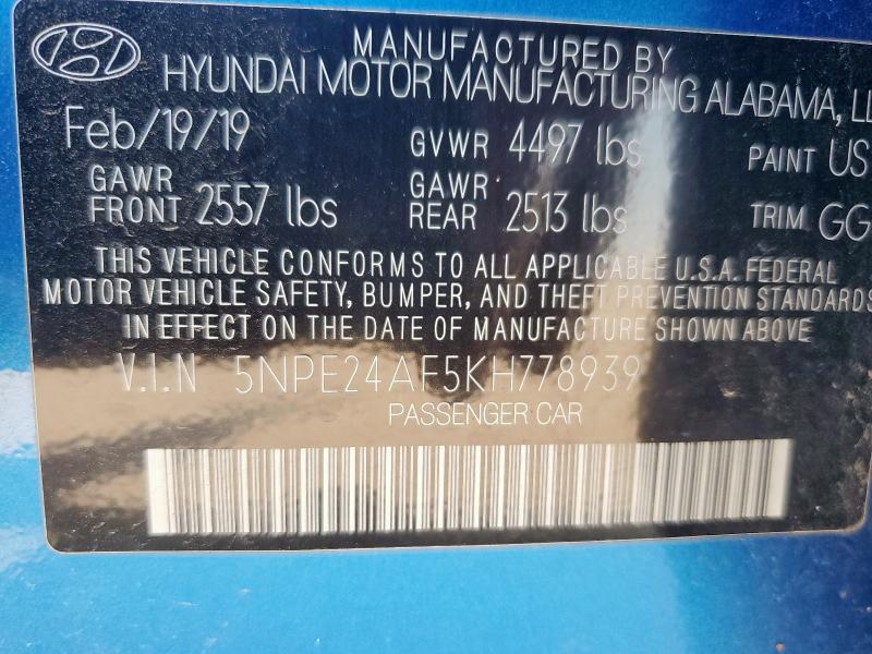 5NPE24AF5KH778939 - 2019 HYUNDAI SONATA SE Көк фото 13