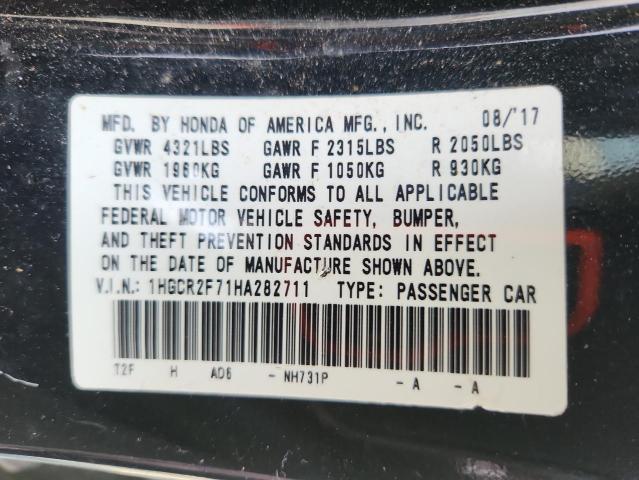 1HGCR2F71HA282711 - 2017 HONDA ACCORD EX BLACK photo 12