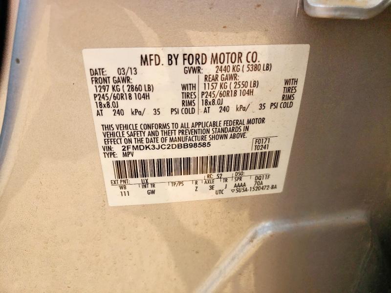 2FMDK3JC2DBB98585 - 2013 FORD EDGE SEL 银色 照片 14