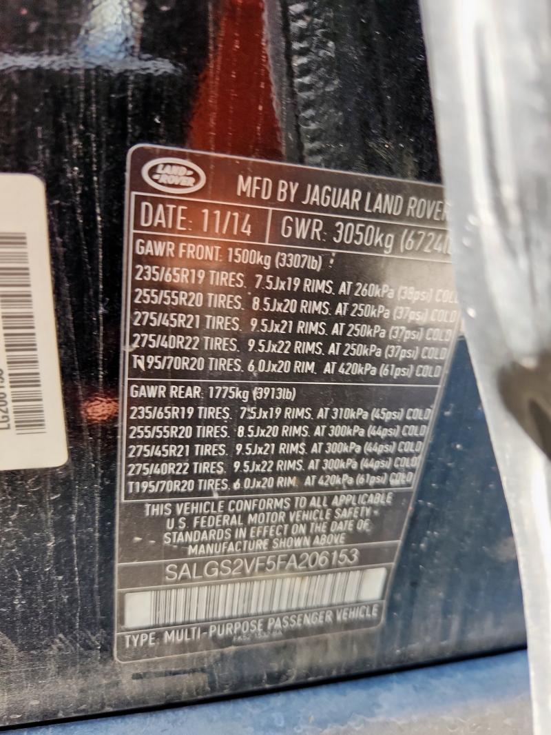 SALGS2VF5FA206153 - 2015 LAND ROVER RANGE ROVER HSE BLACK photo 12