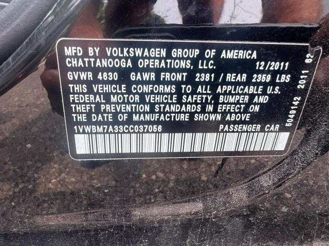 1VWBM7A33CC037056 - 2012 VOLKSWAGEN PASSAT SE შავი ფოტო 10