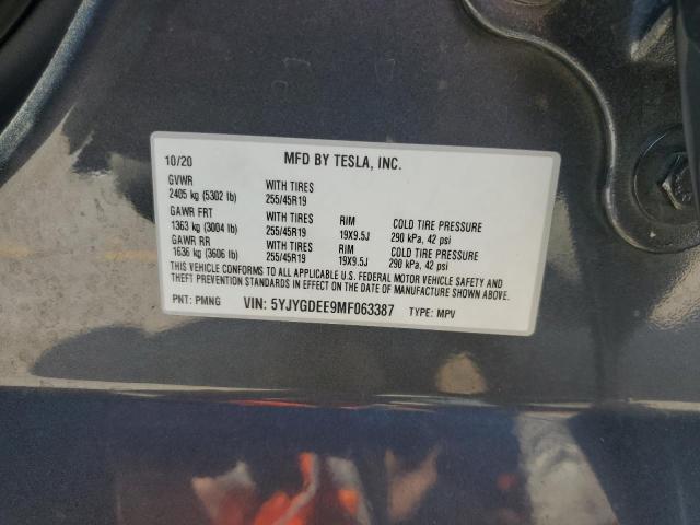 5YJYGDEE9MF063387 - 2021 TESLA MODEL Y 灰色 照片 13