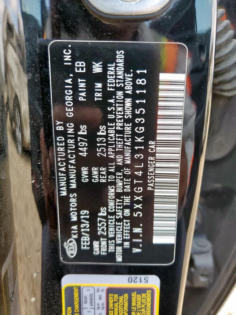 5XXGT4L31KG351181 - 2019 KIA OPTIMA LX BLACK photo 12