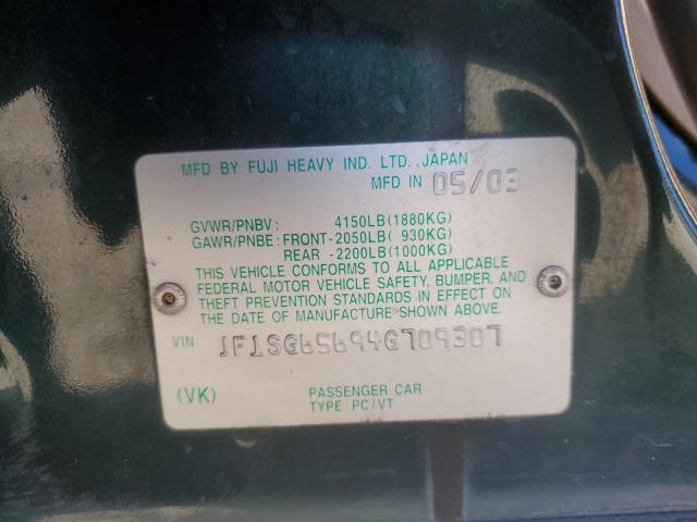 JF1SG65694G709307 - 2004 SUBARU FORESTER 2.5XS Зелений фото 12