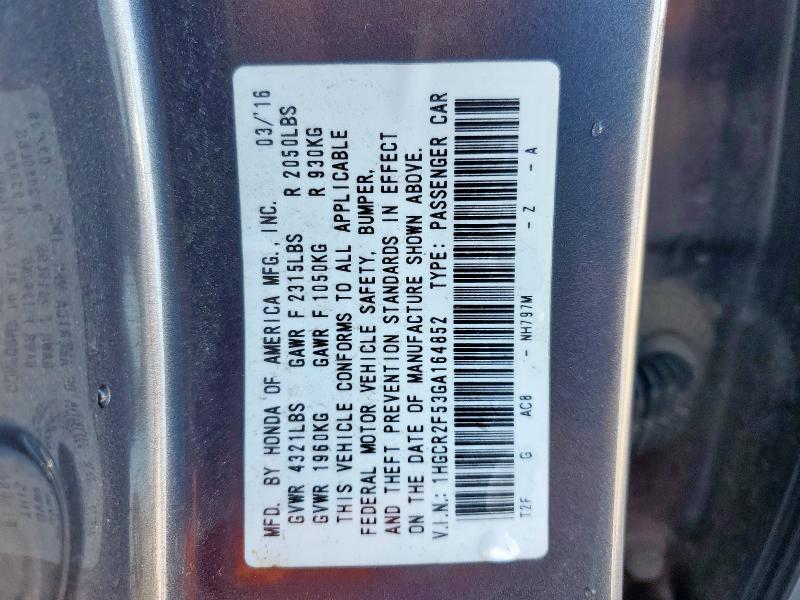 1HGCR2F53GA164852 - 2016 HONDA ACCORD SPORT Сұр фото 13