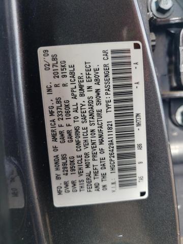 1HGCP26429A111821 - 2009 HONDA ACCORD LXP GRAY photo 13