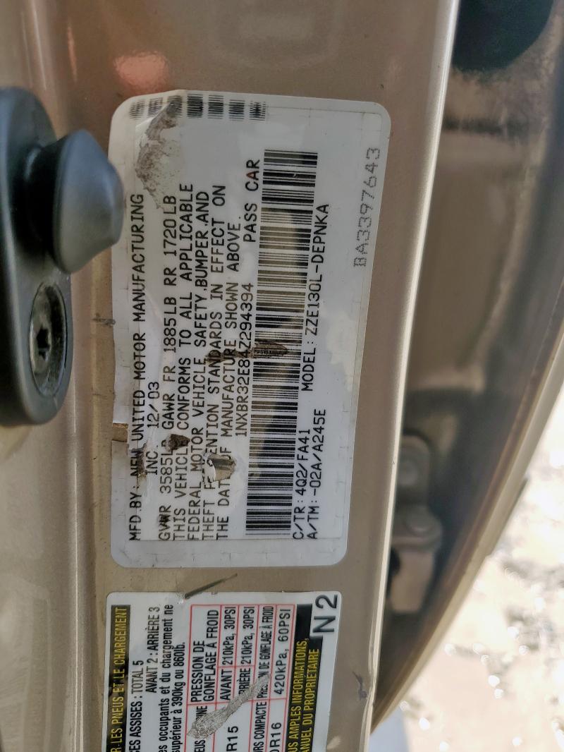 1NXBR32E84Z294394 - 2004 TOYOTA COROLLA CE GOLD photo 13