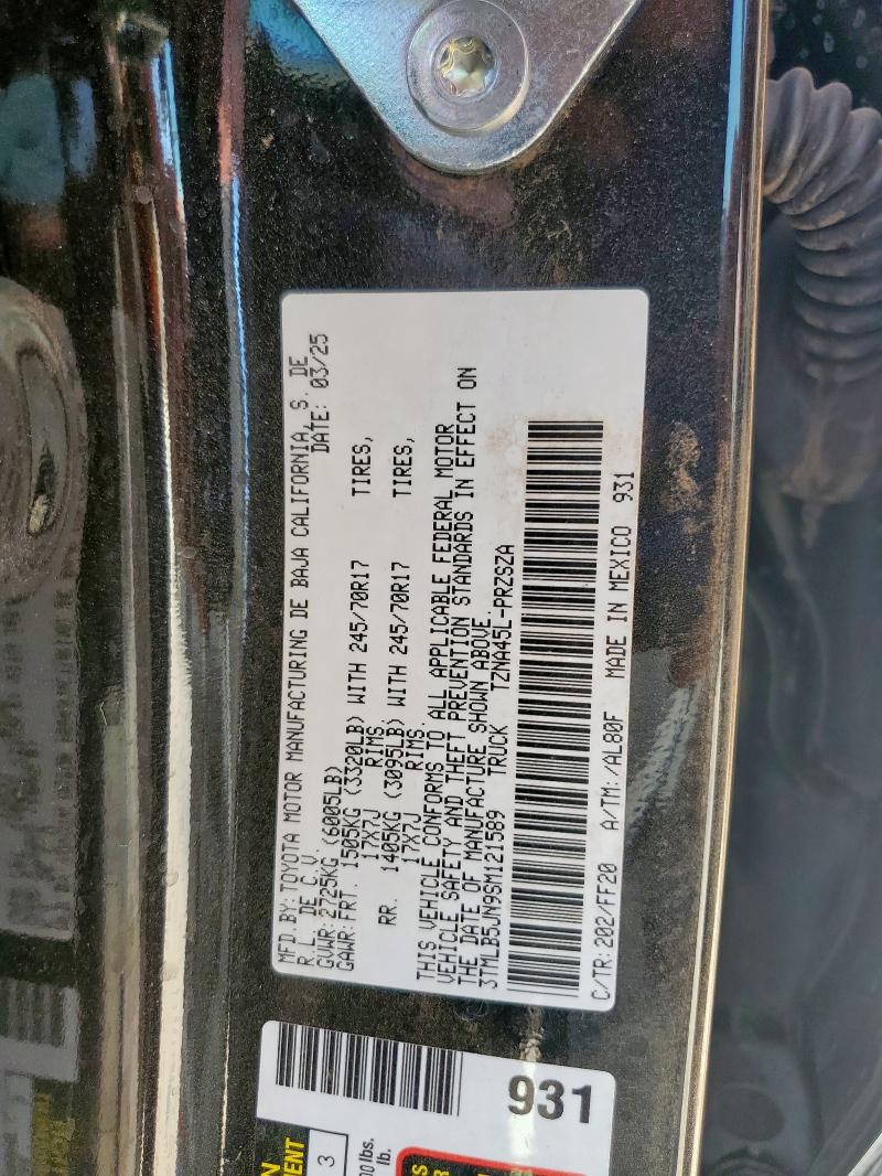 3TMLB5JN9SM121589 - 2025 TOYOTA TACOMA DOUBLE CAB BLACK photo 13