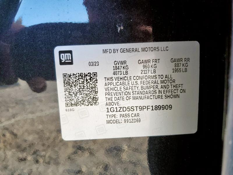 1G1ZD5ST9PF189909 - 2023 CHEVROLET MALIBU LT BLACK photo 12