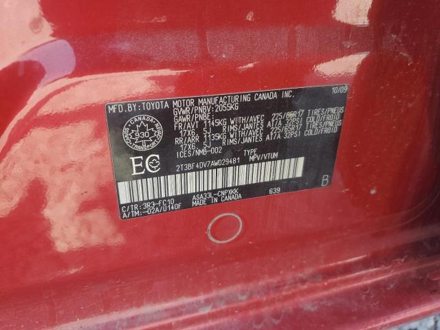 2T3BF4DV7AW029481 - 2010 TOYOTA RAV4 RED photo 14