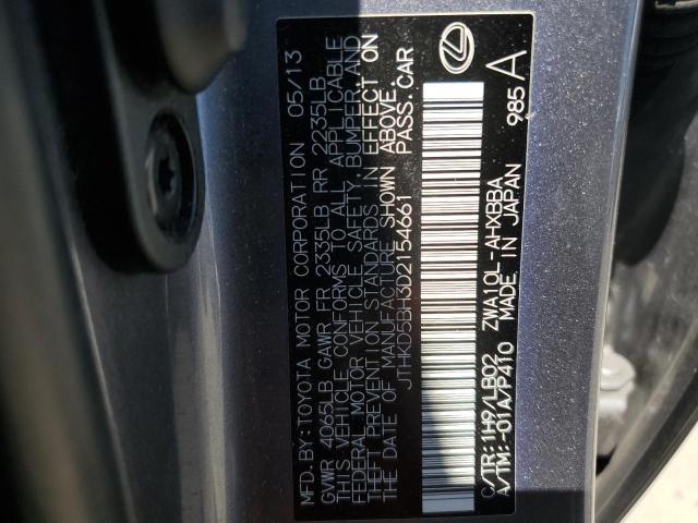 JTHKD5BH3D2154661 - 2013 LEXUS CT 200 GRAY photo 12