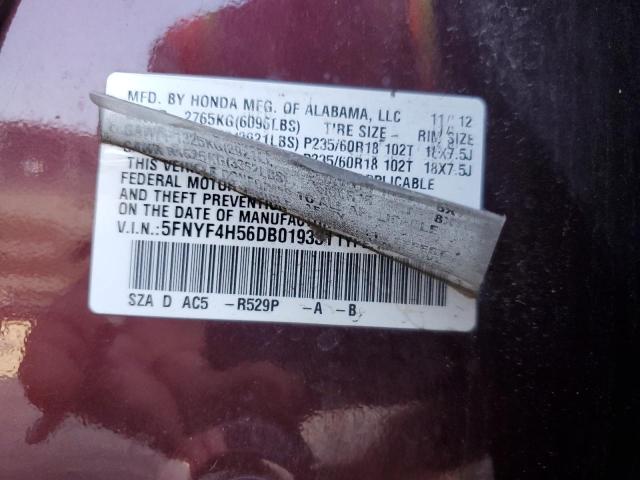 5FNYF4H56DB019331 - 2013 HONDA PILOT EXL BURGUNDY photo 14