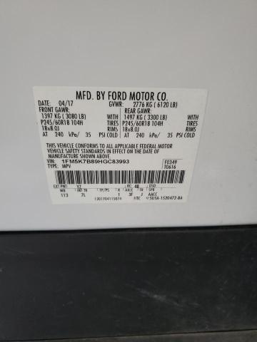 1FM5K7B89HGC83993 - 2017 FORD EXPLORER WHITE photo 14