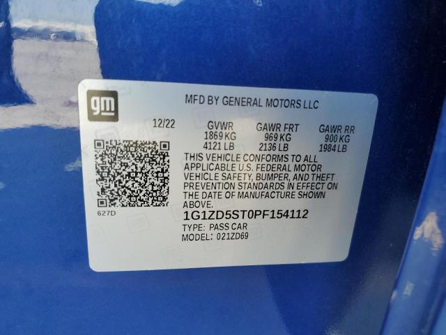 1G1ZD5ST0PF154112 - 2023 CHEVROLET MALIBU LT ლურჯი ფოტო 12