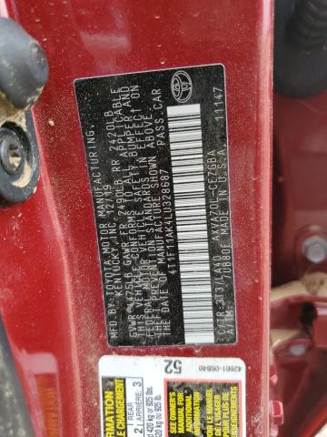 4T1F11AK4LU328687 - 2020 TOYOTA CAMRY XLE RED photo 12