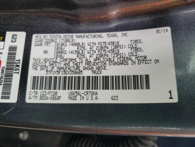 5TFUY5F15EX358605 - 2014 TOYOTA TUNDRA DOUBLE CAB SR/SR5 BLACK photo 12