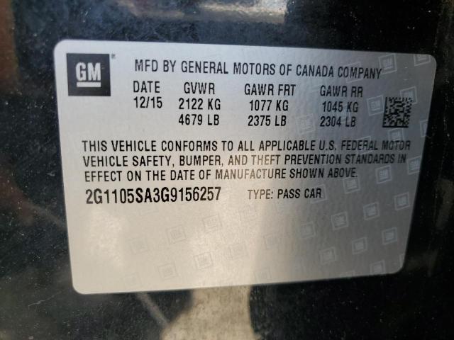 2G1105SA3G9156257 - 2016 CHEVROLET IMPALA LT BLACK photo 12