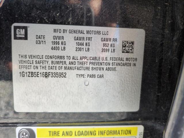 1G1ZB5E16BF335952 - 2011 CHEVROLET MALIBU LS Czarny zdjęcie 12