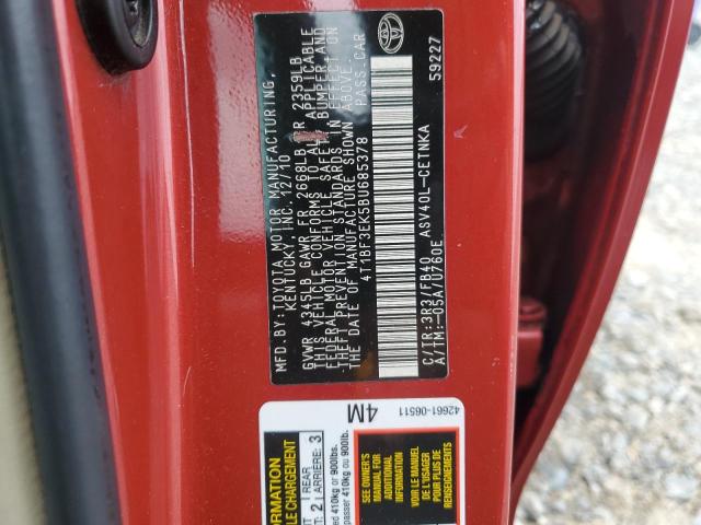 4T1BF3EK5BU685378 - 2011 TOYOTA CAMRY BASE Qırmızı foto 12