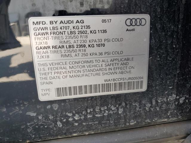 WA1BCCFS1JR005094 - 2018 AUDI Q3 PREMIUM Czarny zdjęcie 13