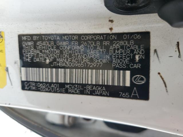 JTHBA30G965172977 - 2006 LEXUS ES 330 WHITE photo 12