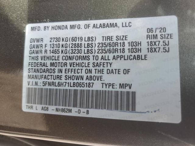 5FNRL6H71LB065187 - 2020 HONDA ODYSSEY EXL 棕色 照片 13