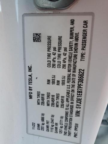 5YJ3E1EB7PF386622 - 2023 TESLA MODEL 3 Ağ foto 12