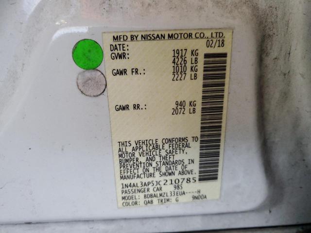 1N4AL3AP5JC210785 - 2018 NISSAN ALTIMA 2.5 WHITE photo 12