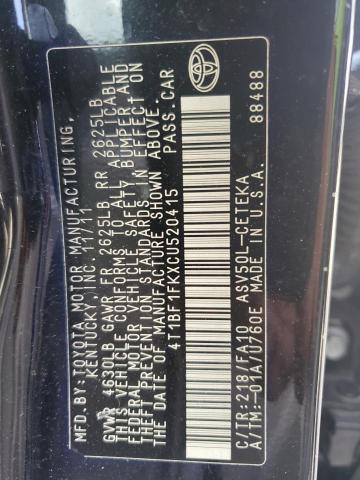 4T1BF1FKXCU520415 - 2012 TOYOTA CAMRY BASE BLACK photo 12