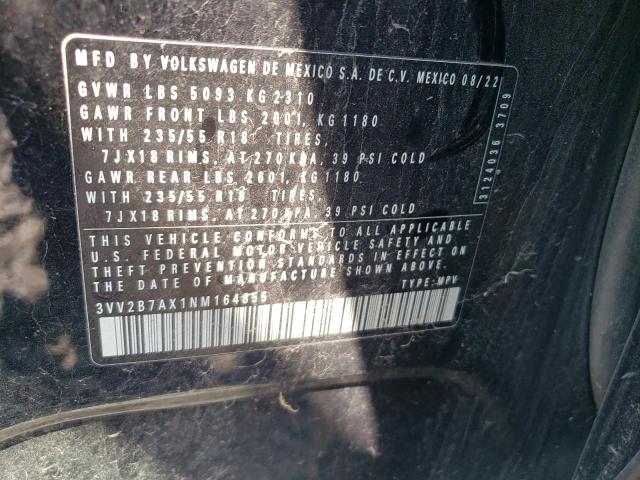 3VV2B7AX1NM164855 - 2022 VOLKSWAGEN TIGUAN SE შავი ფოტო 12