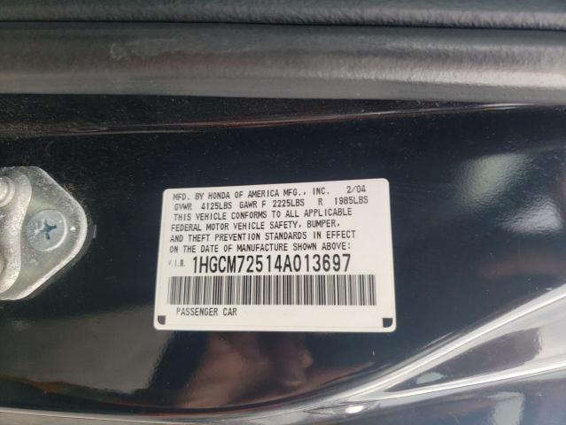 1HGCM72514A013697 - 2004 HONDA ACCORD EX BLACK photo 12