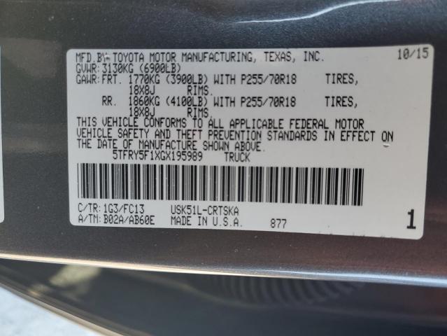 5TFRY5F1XGX195989 - 2016 TOYOTA TUNDRA DOUBLE CAB SR/SR5 GRAY photo 12