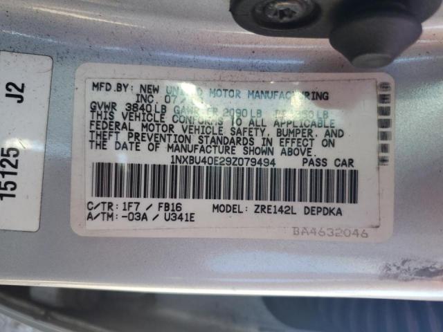 1NXBU40E29Z079494 - 2009 TOYOTA COROLLA BASE ვერცხლისფერი ფოტო 12