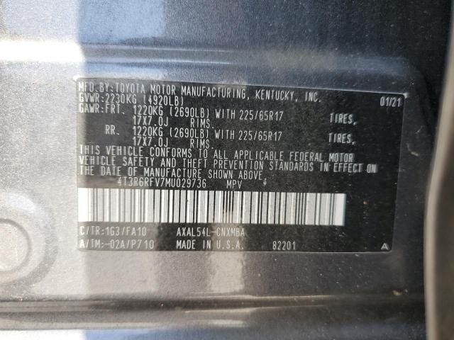 4T3R6RFV7MU029736 - 2021 TOYOTA RAV4 XLE 灰色 照片 14