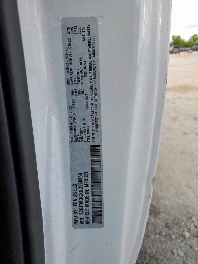 3C6JR6DGXNG238369 - 2022 RAM 1500 CLASS TRADESMAN თეთრი ფოტო 12