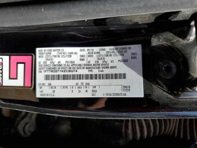 1FT7W2BT1KEC80274 - 2019 FORD F250 SUPER DUTY Negro foto 12
