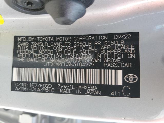 JTDKAMFU3N3184279 - 2022 TOYOTA PRIUS NIGHT SHADE SILVER photo 12