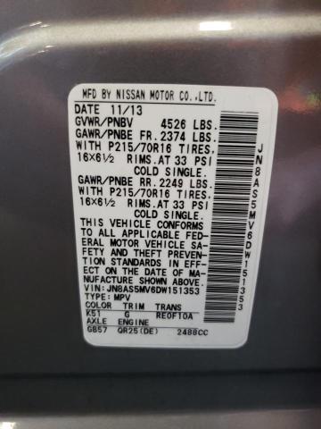 JN8AS5MV6DW151353 - 2013 NISSAN ROGUE S GRAY photo 14