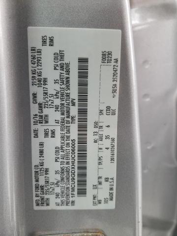 1FMCU9GDXHUC06005 - 2017 FORD ESCAPE SE SILVER photo 13