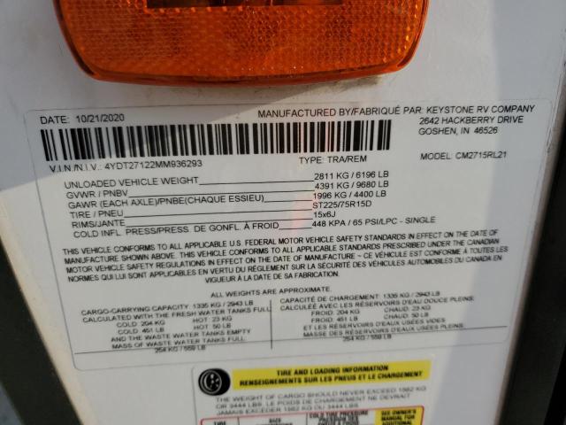 4YDT27122MM936293 - 2021 COLE LIGHT WHITE photo 10