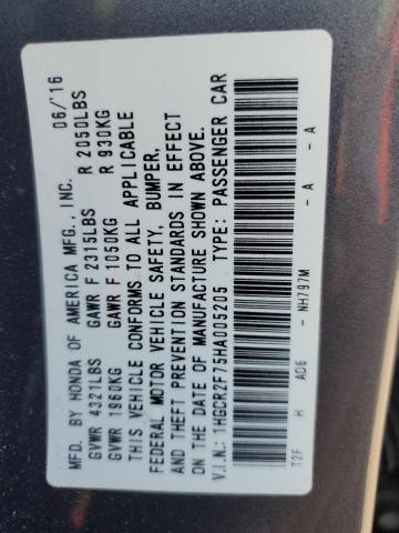 1HGCR2F75HA005205 - 2017 HONDA ACCORD EX ნაცრისფერი ფოტო 12