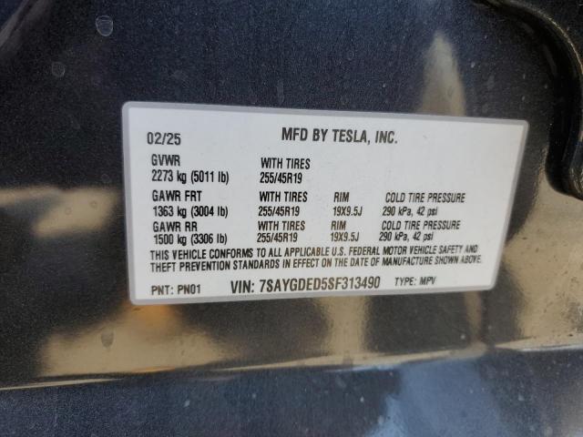 7SAYGDED5SF313490 - 2025 TESLA MODEL Y 灰色 照片 13