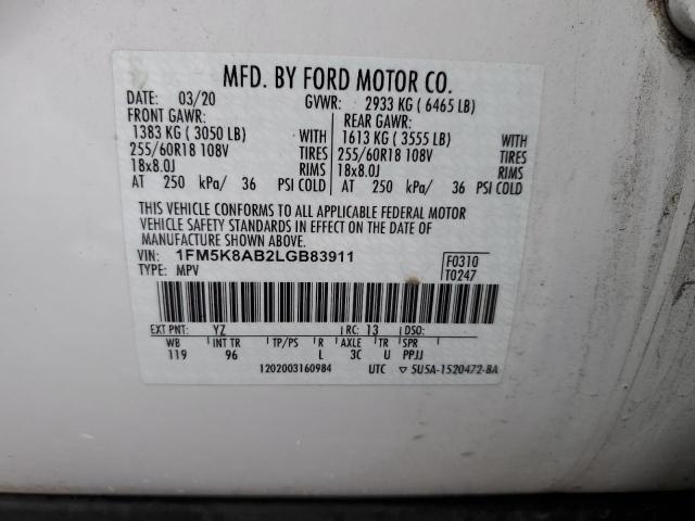 1FM5K8AB2LGB83911 - 2020 FORD EXPLORER POLICE INTERCEPTOR WHITE photo 13